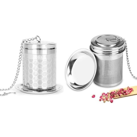 Infuseur à Thé Inox 304 - 2 Pièces Avec Couvercle - Passoire Fine Pour Thé En Vrac Dans Tasse Ou Théière