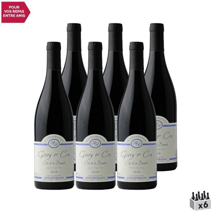 Givry 1er Cru Clos de la Baraude Rouge 2019 - Lot de 6x75cl - Domaine René Bourgeon - Vin AOC Rouge de Bourgogne