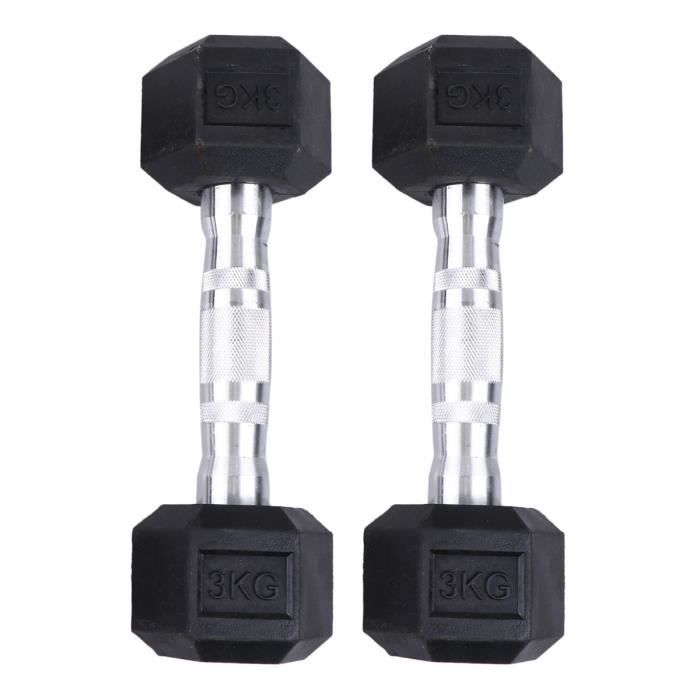 2Pcs 3Kg Hexagonal Caoutchouté Haltère Hommes Fitness Formation Bras Muscle Haltère Haltères Exercice Fitness (Noir)