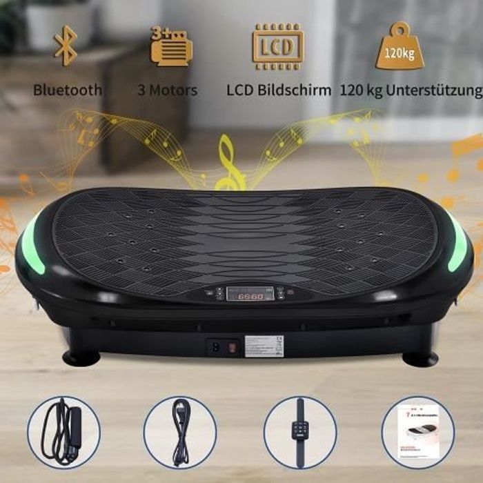 Plateforme Vibrante et Oscillante 4D Triples Moteurs Silencieux Bluetooth Fitness Idéal pour Fitness et Musculation--NOIR