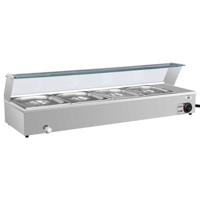 INGSHOP© Chauffe-plat à bain marie Acier inoxydable 4 bacs GN 1-2
