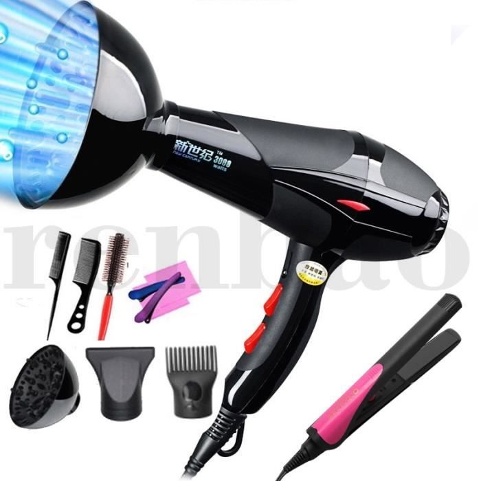Sèche-cheveux professionnel de salon puissant + lisseur de cheveux + cadeau libre