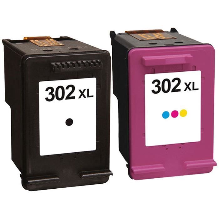 Packs 2 cartouches pour HP 302XL Noire et Couleur Compatible Envy 4524