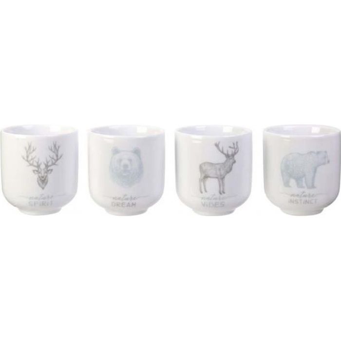 Tasses expresso en porcelaine Animaux de la forêt (Lot de 4) Gris - bleu Gris - Bleu