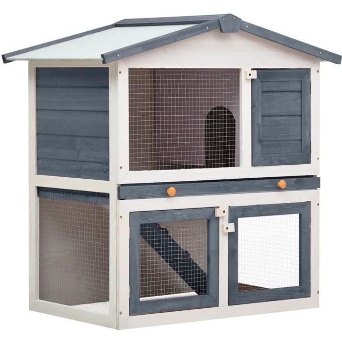 Clapier lapin extérieur 3 portes - Cage Clapier lapin Cage de transport Gris Bois Excellent ♫37058