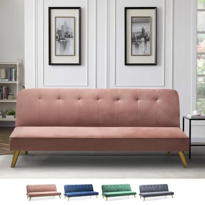 Canapé droit 2 places Rose Tissu Pas cher Moderne