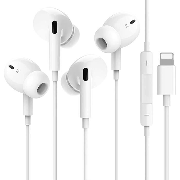 OREILLETTE BLUETOOTH 2 Pack iPhone écouteurs Filaires IntraAuriculaires avec Connecteur Lightning, [Apple MFi Certifié] Casque Sté