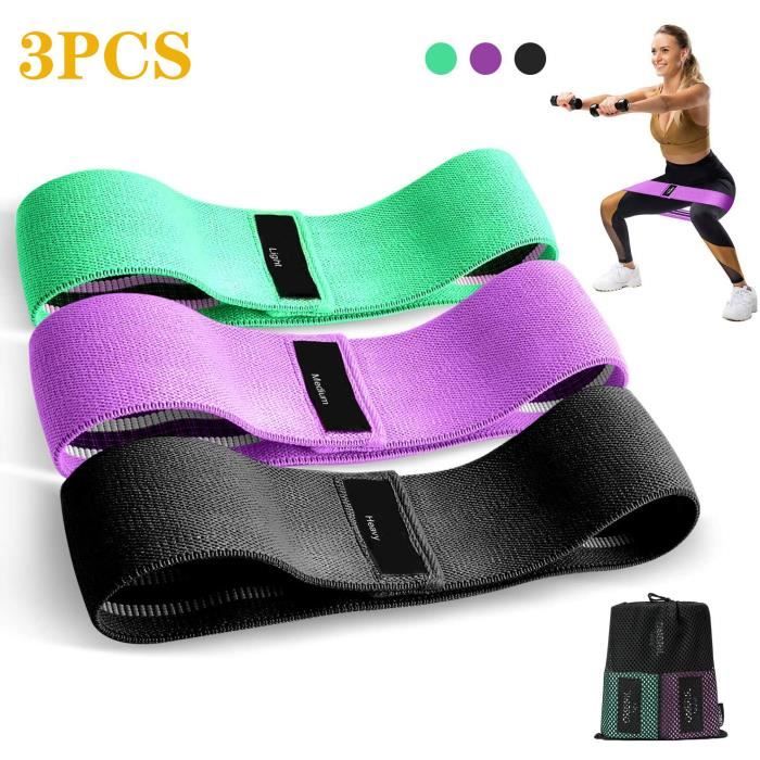 3PCS Bande Élastique Fitness en Tissu, Bande de Résistance 3 Niveaux de Force, Équipement d'Exercices pour Musculation Pilates Yoga