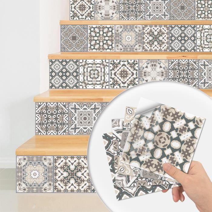 Stickers carrelage ,Autocollants de Carreaux rétro mosaïque Style marocain Transfert Carreaux Bricolage (10 pièces,20 x 20 cm)
