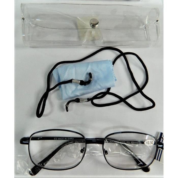 Lunettes Loupe de Lecture De Vue + 3.50 monture noir+ Etui + Chiffons + cordon