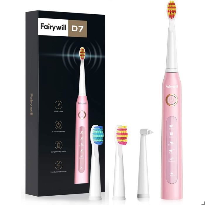 Brosse à dents electrique rechargeable sans fil pour adultes Etanche 5 Modes à choisir blanc - Brosse à dents électrique Sonic