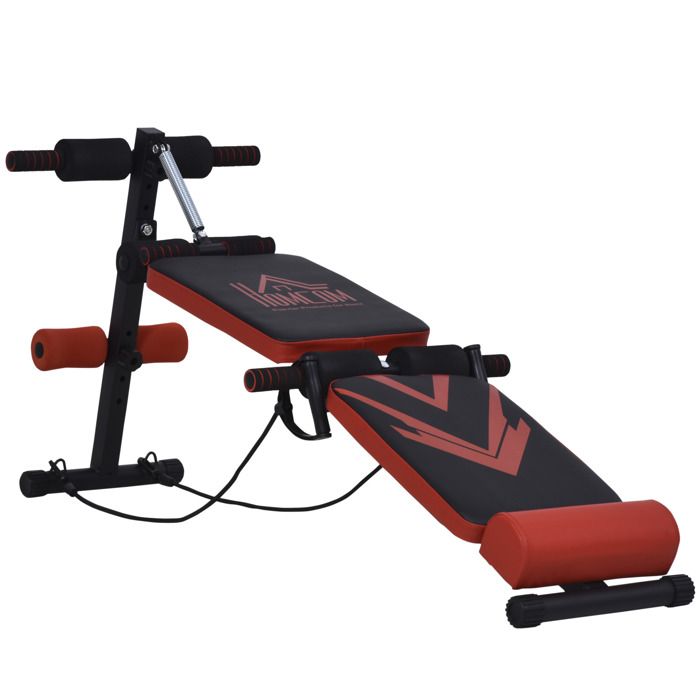 Banc de musculation pliable appareil à abdo hauteur réglable 135L x 48l x 61-68H cm 2 bandes de résistances + ressort central