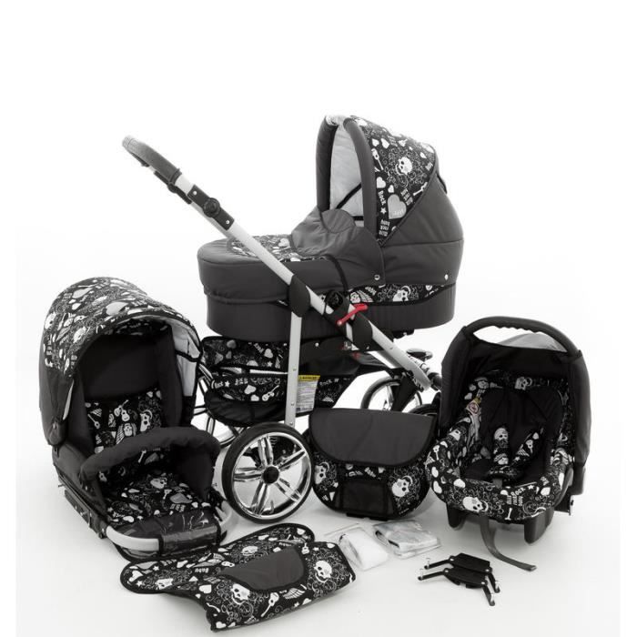 Rock Baby 3 en 1 Poussette combinée (siège auto inclus les adaptateurs, habillage pluie, moustiquaire, roues pivotantes 62 couleu...