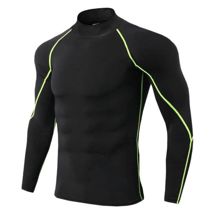 Maillot Compression À Manches Longues Pour Homme Tee Shirt De Sport Séchage Rapide Baselayer Haut Vert XL