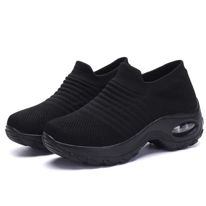 Chaussures de course de sport en maille pour hommes et femmes-noir
