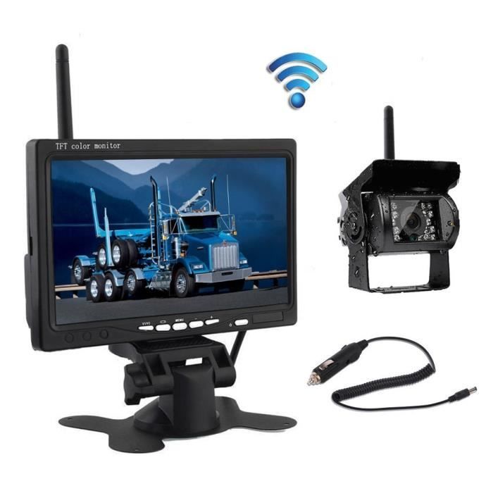 Podofo Kit de Caméra de Recul Sans Fil 7 Pouces HD LCD Ecran+Caméra de Voiture+Allume-cigare pour Camion RV (Pas de Ligne Guidage)