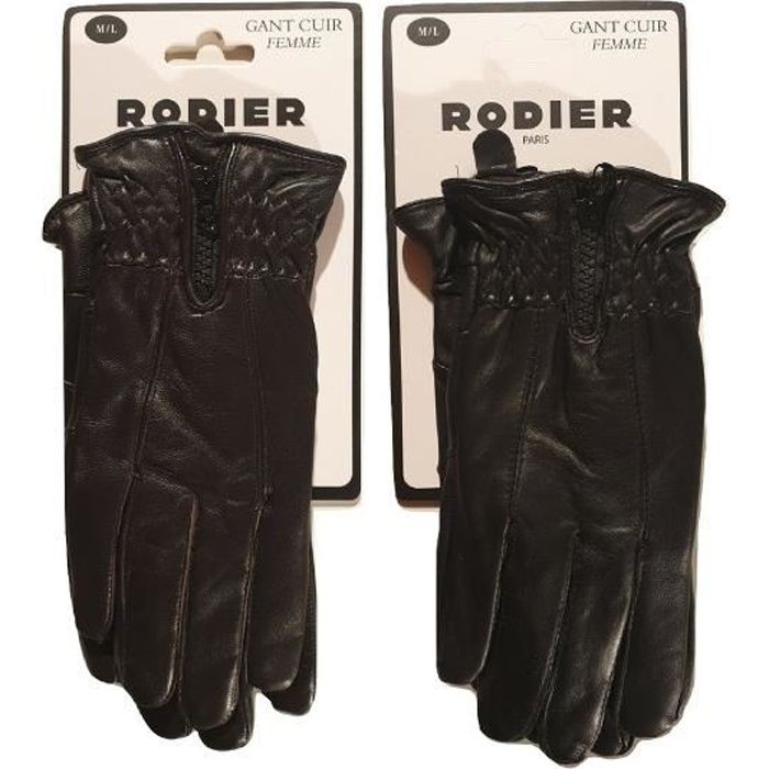 Rodier Paris Gant femme 100% cuir D'agneau Doublure 100% PolyamideNoir M/L Noir