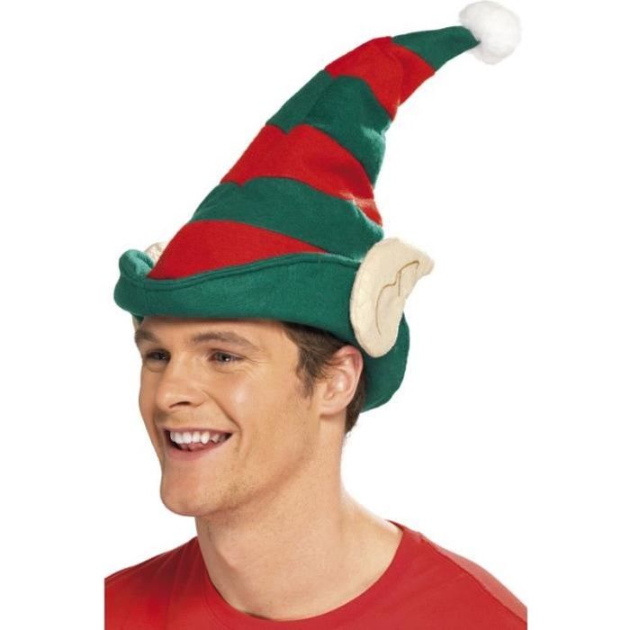 Bonnet de lutin rayé rouge et vert à oreilles T…