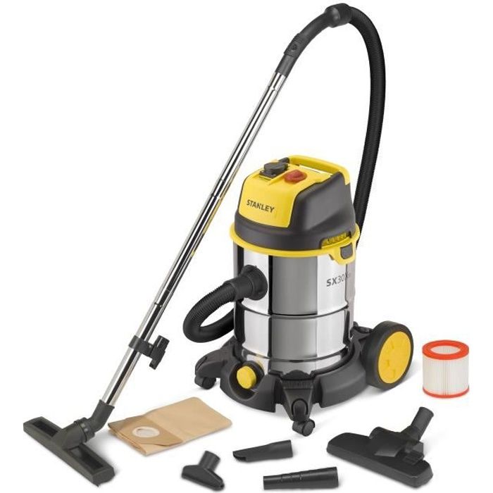 STANLEY Aspirateur eau et poussière 1600 W cuve 30 L en inox avec prise pour outil électroportatif