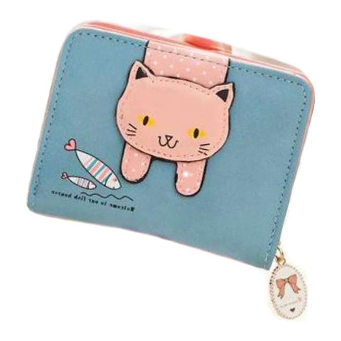 TD® Femmes Filles Cuir Petit Portefeuille Porte-Monnaie Multi-Fonctions Pièces de Monnaie Originalité /Tête de Chat/ Sécurité/ Rose