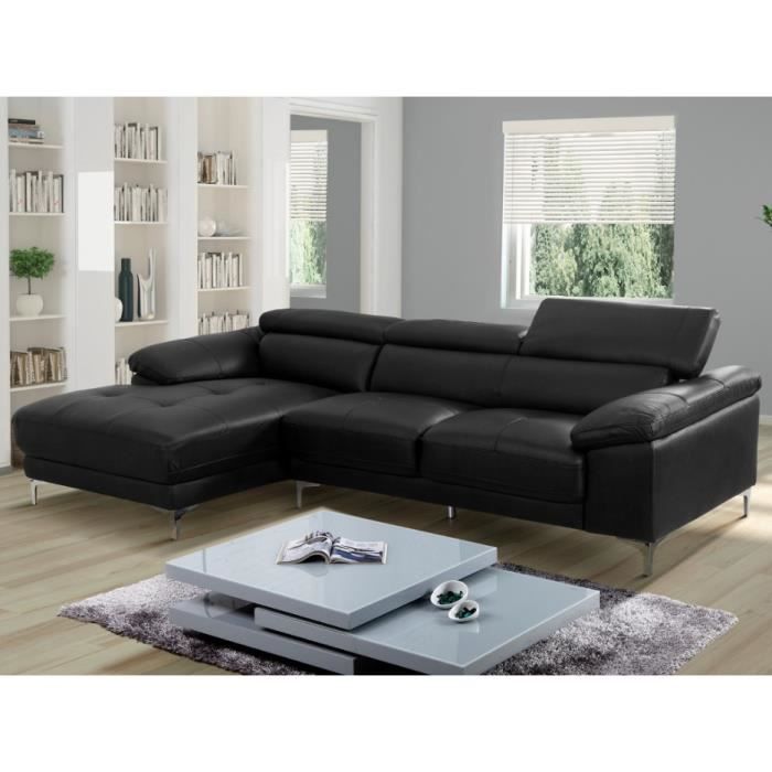 Canapé d'angle Noir Cuir Moderne Confort
