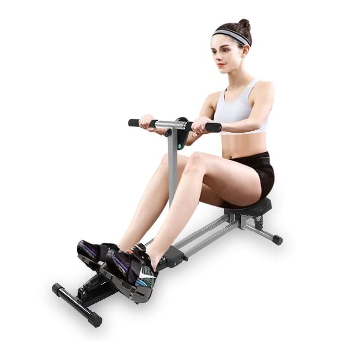 Rameur d'Appartement Pliable à Résistance 12 Niveaux - Ecran LCD Charge Max 120KG Musculation des Bras - Cardio-Training -VGEBY