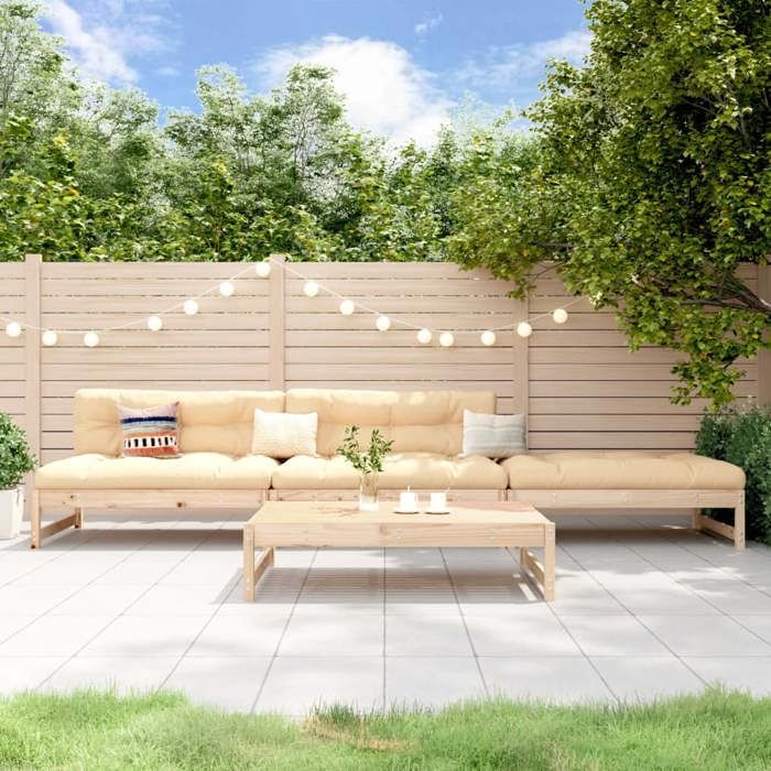 vidaXL Salon de Jardin 4 pcs Banc avec Dossier Ensemble de Meubles avec Table Basse Patio Terrasse Rustique Bois Massif 3186592