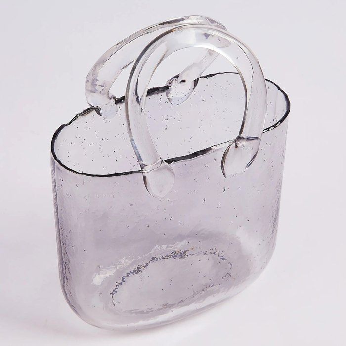 Vase à Main en Verre, Vase à Fleurs en Forme de Sac à Main Transparent