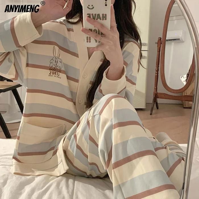 Vlazom Pyjama Court Femme Coton Été – Ensemble Manches Courtes Rayé + Short Poches, Doux & Respirant