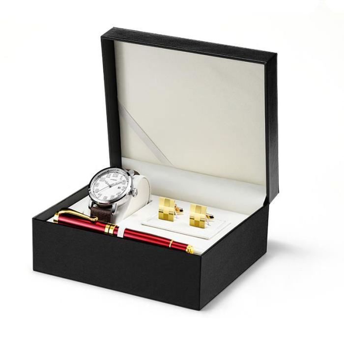 Coffret boutons de manchettes en cuir Marron Le tanneur - Homme