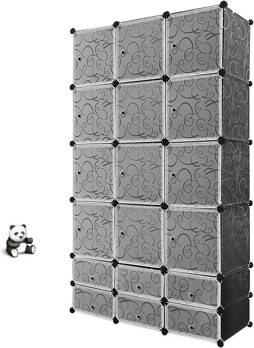 Armoire Penderie 12 Cubes Portable - 107 X 46 X 146 Cm, Avec 2 Cintres, Rangement Vêtements, Chaussures, Jouets