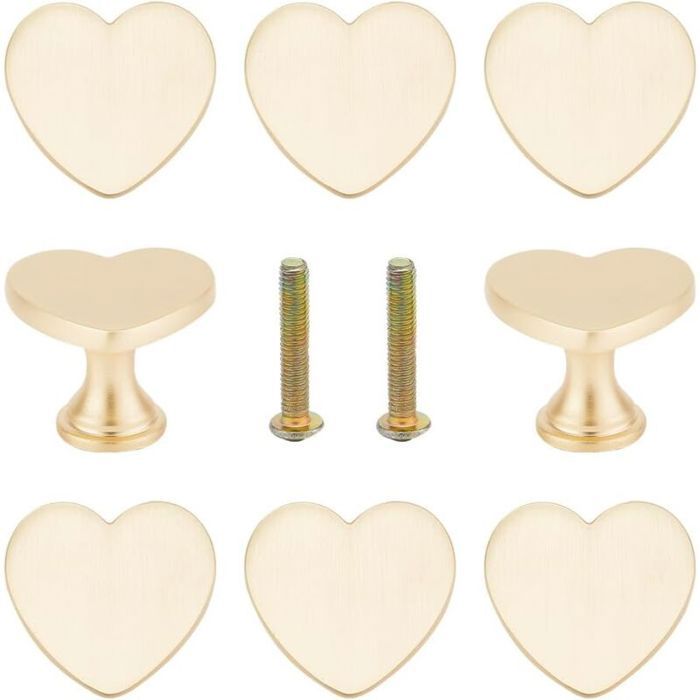 Boutons de Tiroir - LARGEIGHT - 8 pièces - Alliage - Forme de Cœur - Couleurs Multiples