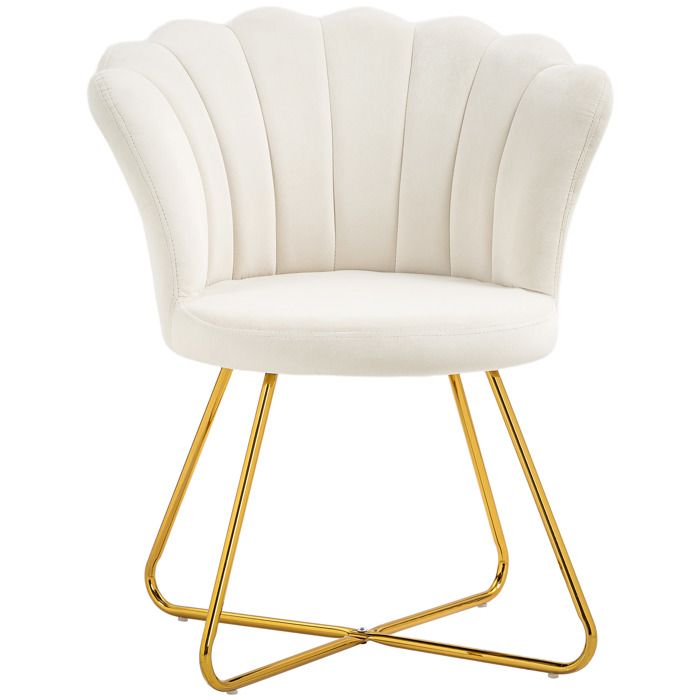 Fauteuil coquillage HOMCOM chaise coiffeuse fauteuil en velours fauteuil de salon avec pieds en acier 69 x 64 x 80 cm crème
