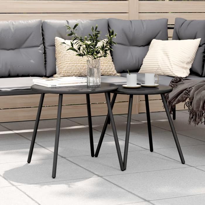 vidaXL Tables basses de jardin 2pcs rondes noir acier enduit de poudre table de jardin table de patio meuble de patio 4008112