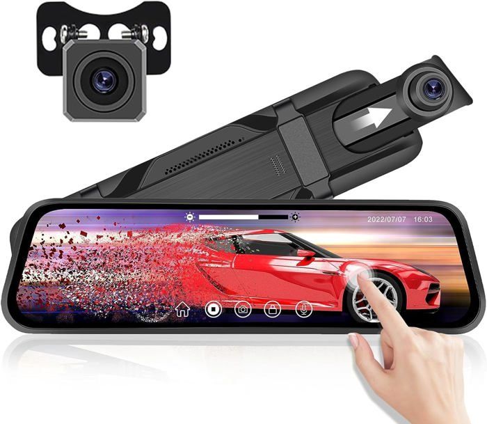 Dash Cam 4K Rétroviseur Avec Caméra De Recul 2160P, écran Tactile Anti-éblouissement, Vision Nocturne, Stationnement - 2 Caméras Avant/arrière - 13