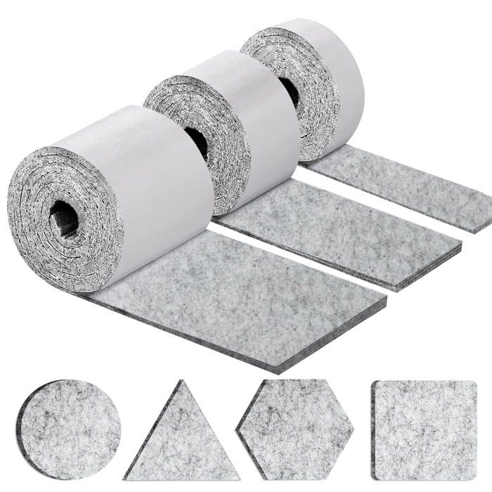 Patins feutre auto-adhésifs pour meubles - 3 rouleaux (100x10cm 100x5cm 100x2cm) ép. 4 mm gris clair