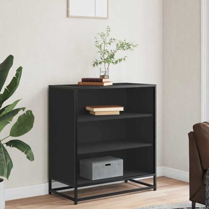 (SOLDE dété) Placard/Buffet bas - Décor salon - noir 68 x 35 x 76 cm bois dingénierie et métal *aspect pratique2530525