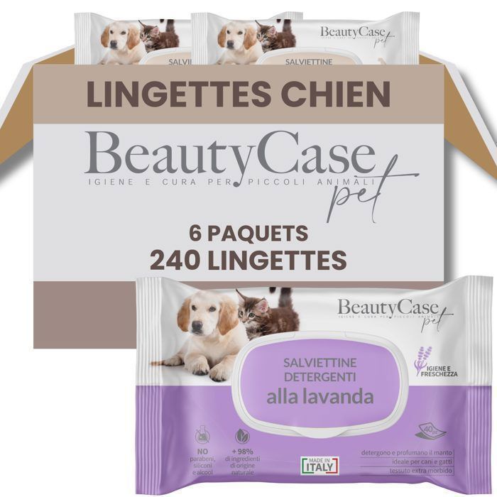 Beauty Case Lingettes Nettoyantes pour Animaux à la Lavande Fleurie - 240 pcs
