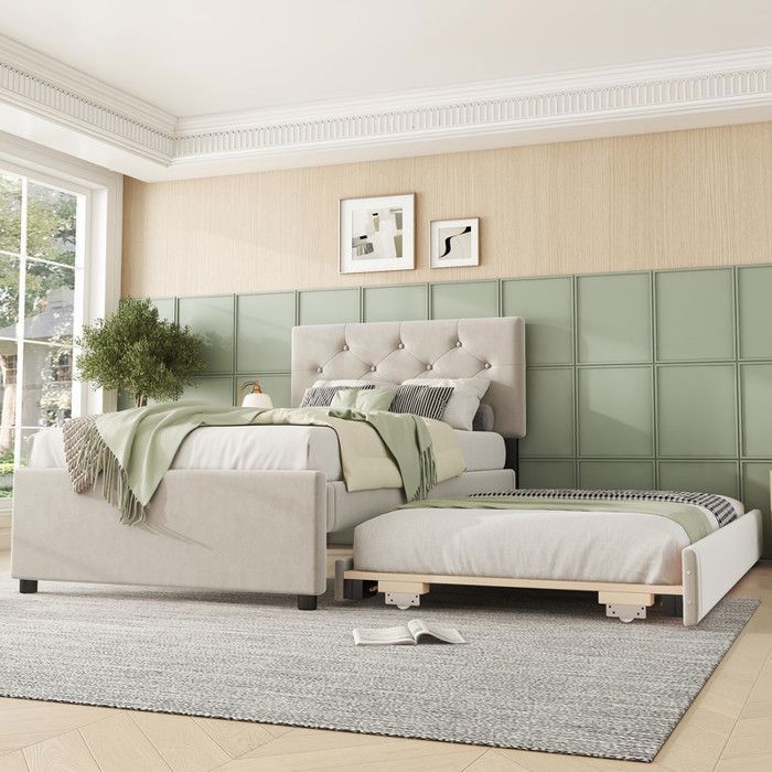 Lit Rembourr 90x200 cm avce Lit Gigogne, Lit Enfant avec Sommier a ...
