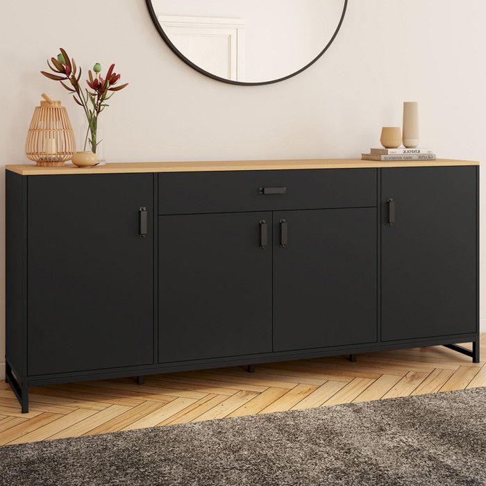 ID MARKET buffet 4 portes et 1 tiroirs 180 cm Moderne bois et noir