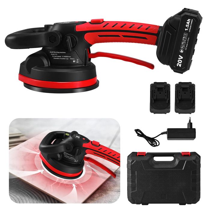 Vibreur Et Ventouse Sans Fil Pour Carrelage - 9 Vitesses, Charge 200 Kg, Ventouse 28x15 Cm, Kit Complet