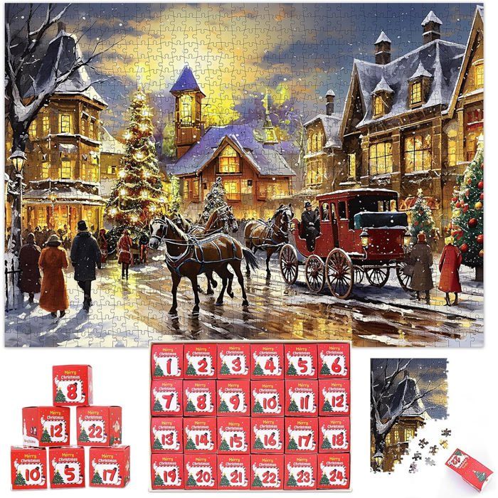 Calendrier de l'Avent Puzzle 1008 pièces 2025 - Puzzle de Noël avec chien et chat