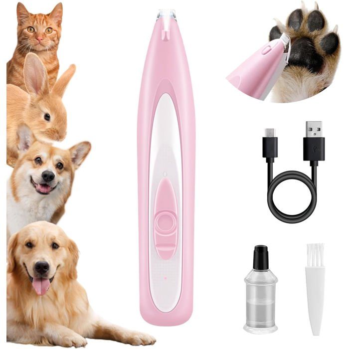 Tondeuse à poils pour pattes de chien rasoir rechargeable  tailler les poils autour des pattes des yeux et des oreilles (rose)