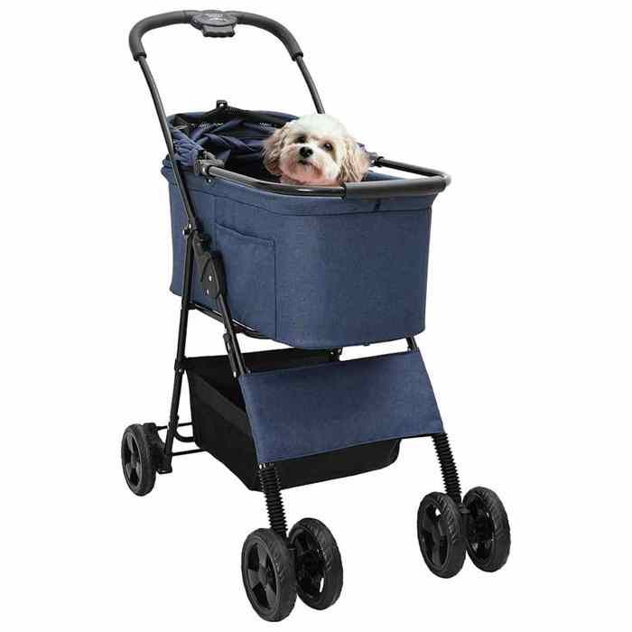 Poussette pliante pour animaux - vidaXL - Bleu - 81x47x99 cm - Tissu Oxford 600D - Pliable - Frein sensible Poussette pliante pour animaux - vidaXL - Bleu - 81x47x99 cm - Tissu Oxford 600D - Pliable - Frein sensible