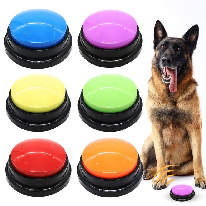 Lot de 6 Buzzer Enregistrable pour Chien/Chat - Boutons de Communication 30s Jeu Éducatif et Interaction Maison