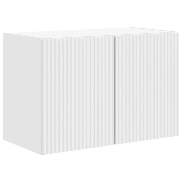 Meuble TV mural - vidaXL - Blanc - Bois dingénierie - 595x31x40 cm - 2 portes - 1 étagère - Rangement mural