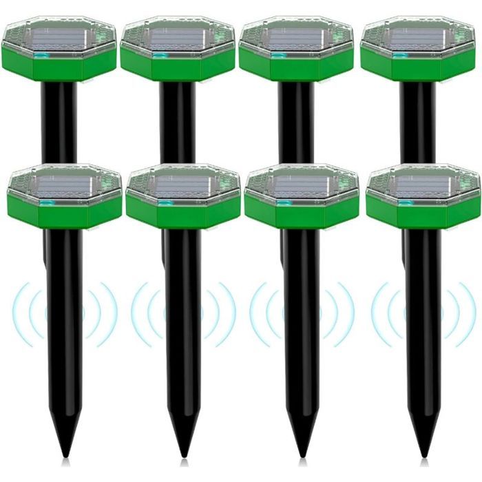 Répulsif solaire à ultrasons - ZOR® - Lot de 8 - Ultrasons 400-1000 Hz - Étanchéité IP65 - Portée 370 m²