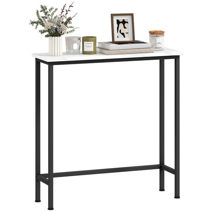 Console meuble - HOMCOM - 75 cm - plateaux en effet marbre - cadre en métal - style moderne - blanc et noir