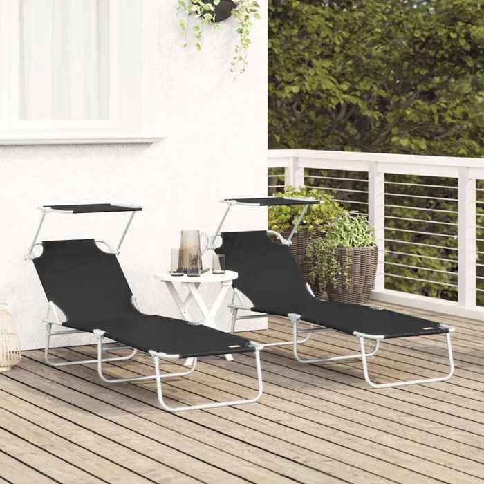 (Promo 2026)Transat 2 pcs SHIELD Fauteuil long de piscine arrière-cour Noir 58x188x77cm Polyester 58x188x77cm 4241345
