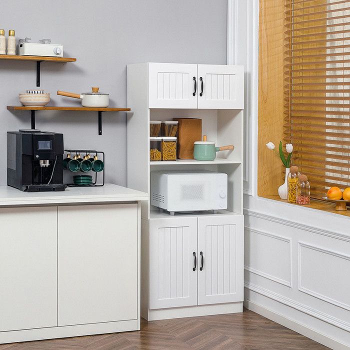Meuble de cuisine buffet de cuisine armoire haute avec 2 étagères et 2 placards avec étagères réglables étagère pour micro-ondes